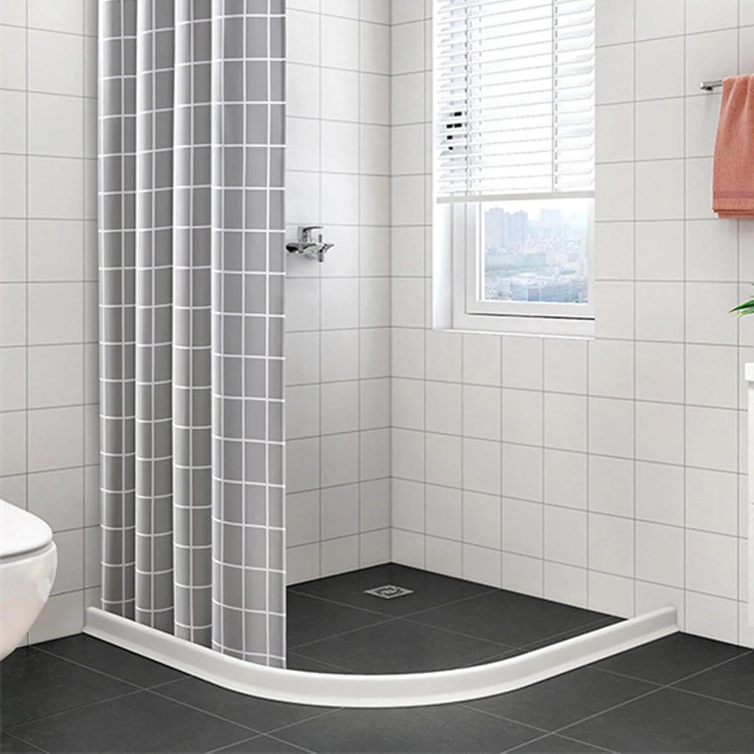 67 Inch Collapsible Shower Threshold Water Dam Shower Water Stopper Barrier and Retention System Keep Water Inside Threshold Dry and Wet Separation for Bathroom Kitchen