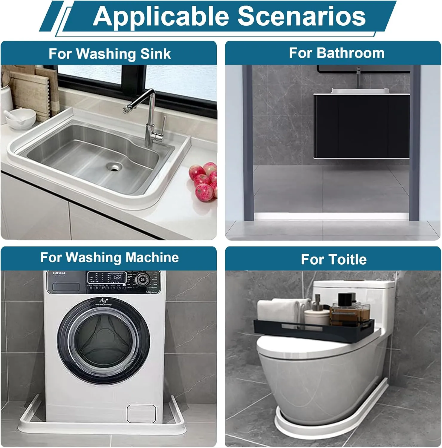 67 Inch Collapsible Shower Threshold Water Dam Shower Water Stopper Barrier and Retention System Keep Water Inside Threshold Dry and Wet Separation for Bathroom Kitchen