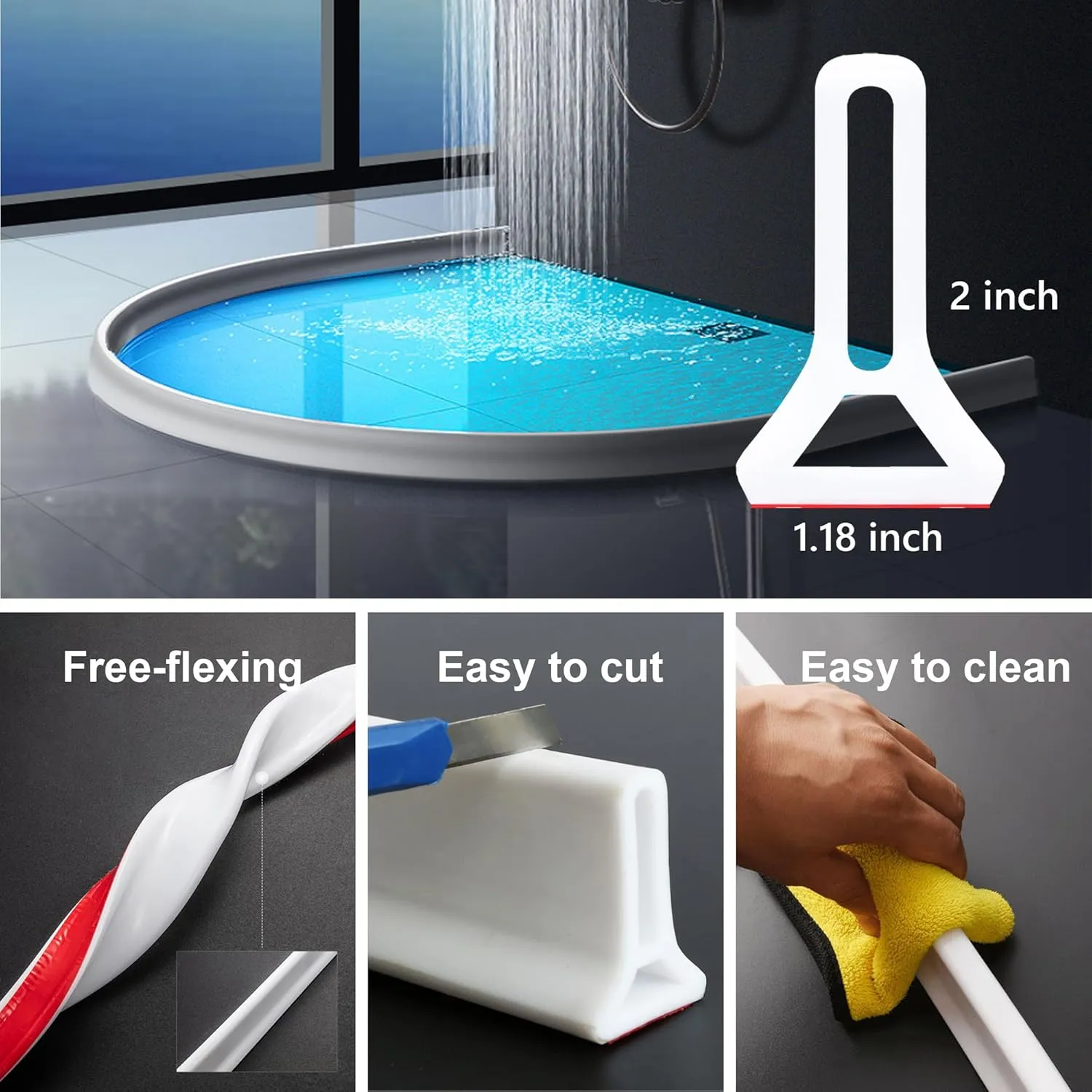 67 Inch Collapsible Shower Threshold Water Dam Shower Water Stopper Barrier and Retention System Keep Water Inside Threshold Dry and Wet Separation for Bathroom Kitchen