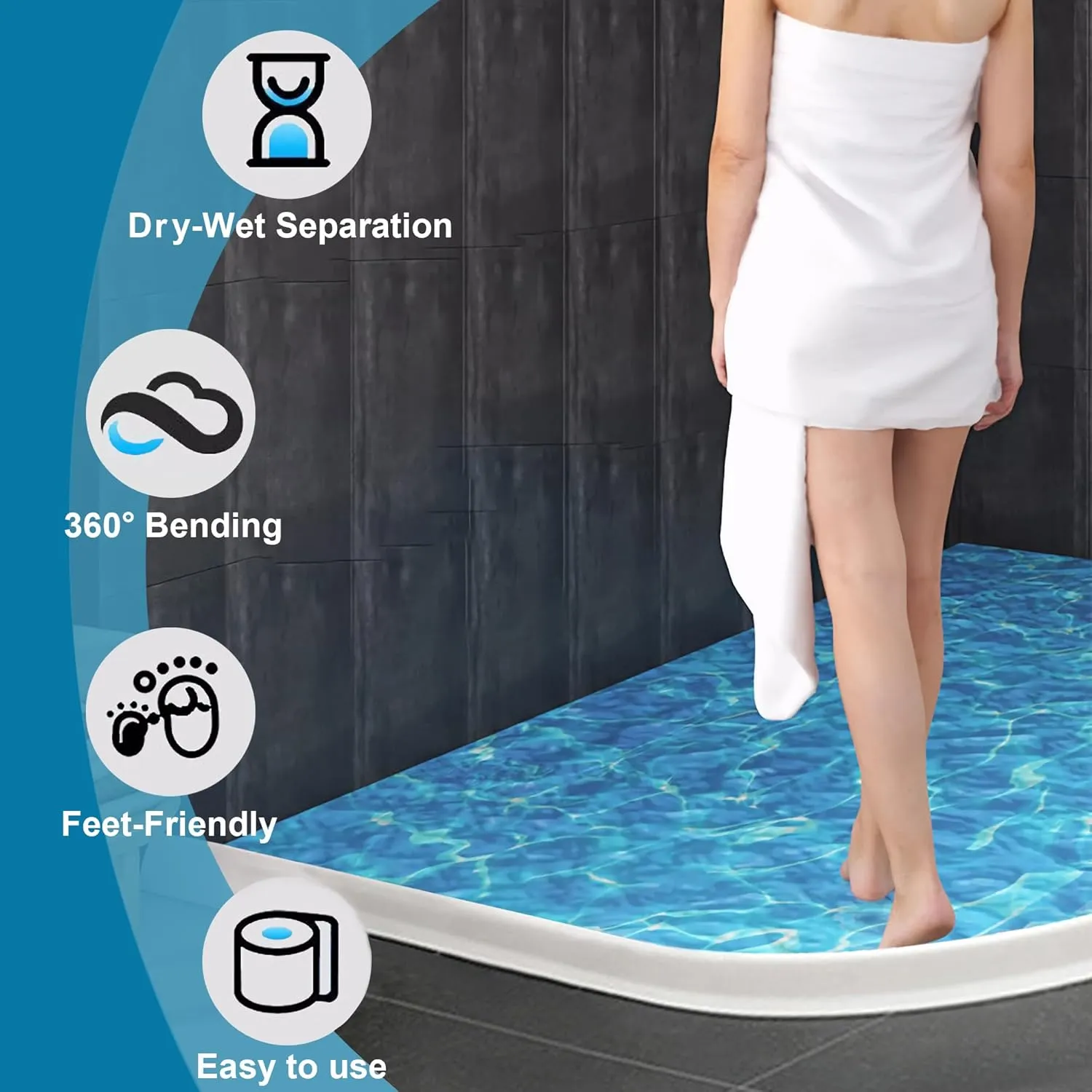 67 Inch Collapsible Shower Threshold Water Dam Shower Water Stopper Barrier and Retention System Keep Water Inside Threshold Dry and Wet Separation for Bathroom Kitchen