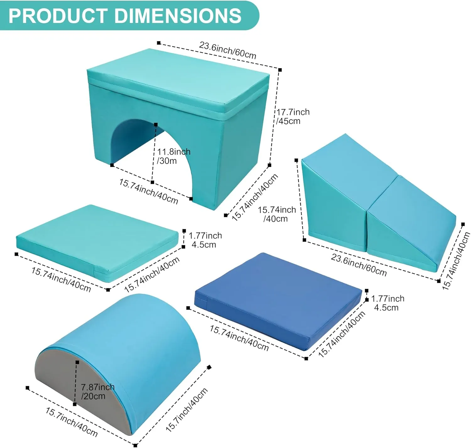 67i Soft Play Climbing Blocks for Toddlers Foldable Foam Triangle Block 1-3 Year Olds (Mint Green)