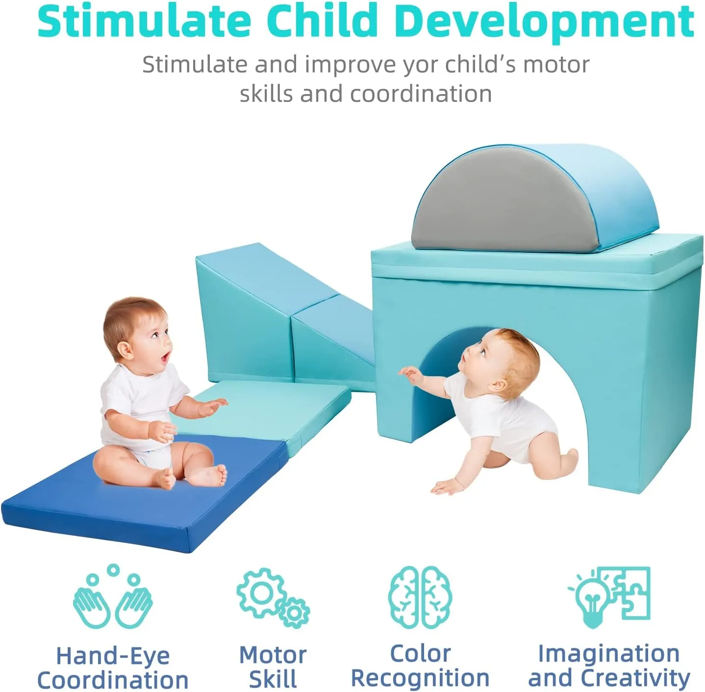 67i Soft Play Climbing Blocks for Toddlers Foldable Foam Triangle Block 1-3 Year Olds (Mint Green)