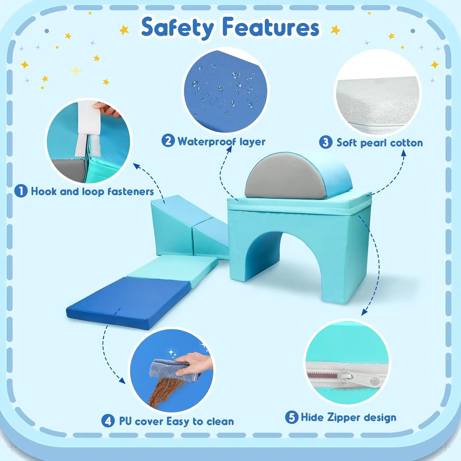 67i Soft Play Climbing Blocks for Toddlers Foldable Foam Triangle Block 1-3 Year Olds (Mint Green)