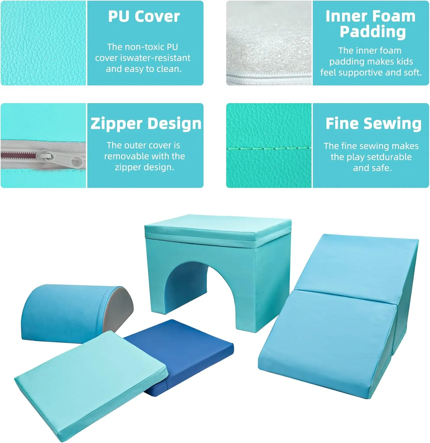 67i Soft Play Climbing Blocks for Toddlers Foldable Foam Triangle Block 1-3 Year Olds (Mint Green)