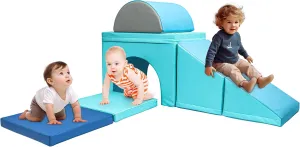 67i Soft Play Climbing Blocks for Toddlers Foldable Foam Triangle Block 1-3 Year Olds (Mint Green)