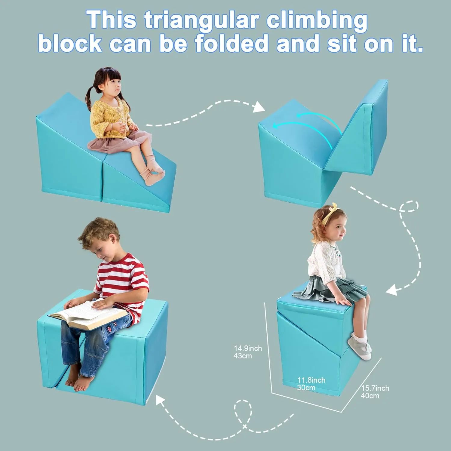 67i Soft Play Climbing Blocks for Toddlers Foldable Foam Triangle Block 1-3 Year Olds (Mint Green)