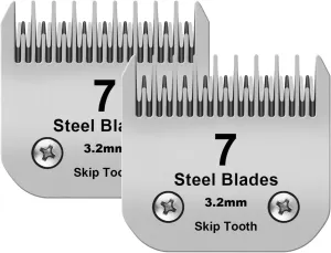 7 Skip Tooth Detachable Pet Dog Grooming Steel Blades,Compatible with Andis,Oster A5,Wahl KM10 Series Clippers,Cut Length 1/8-Inch (3.2mm) ，2 Pack