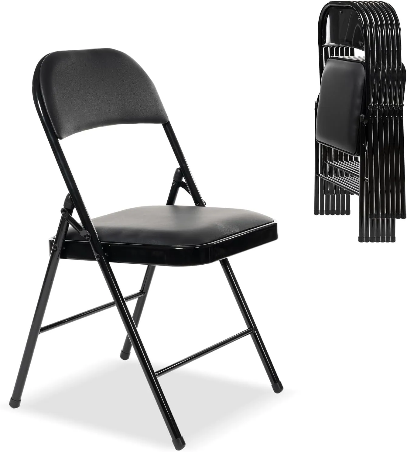 8 Pack Folding Chairs with Padded Seats, Padded Folding Chair with Steel Frame for Events Home Office, Pu Leather Folding Chair Black