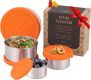 8 Pcs - 4 Stainless Steel Containers   4 Silicone Lids | Leakproof Nesting Food Storage & Snack Containers | Reusable Meal Kit | Nesting Meal Holders