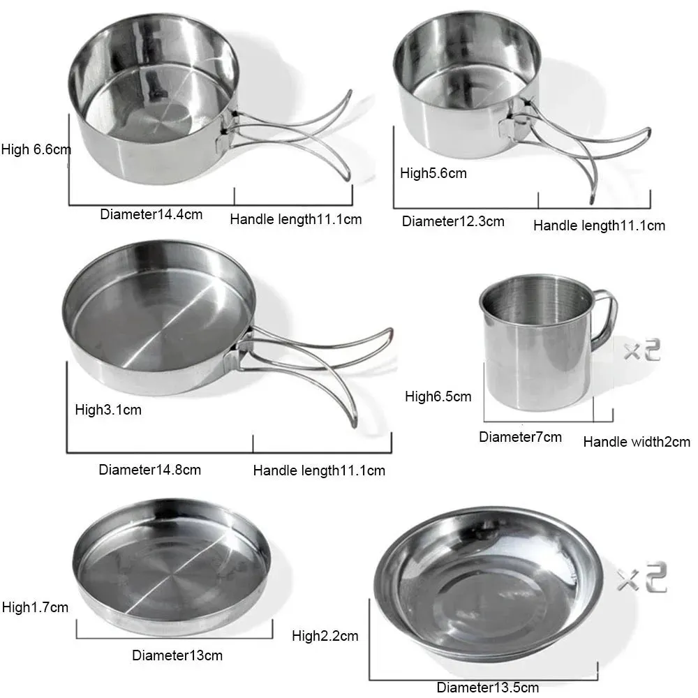 8 Pcs Camping Cookware Set - Portable Kitchen Picnic Tableware for Outdoor Cooking