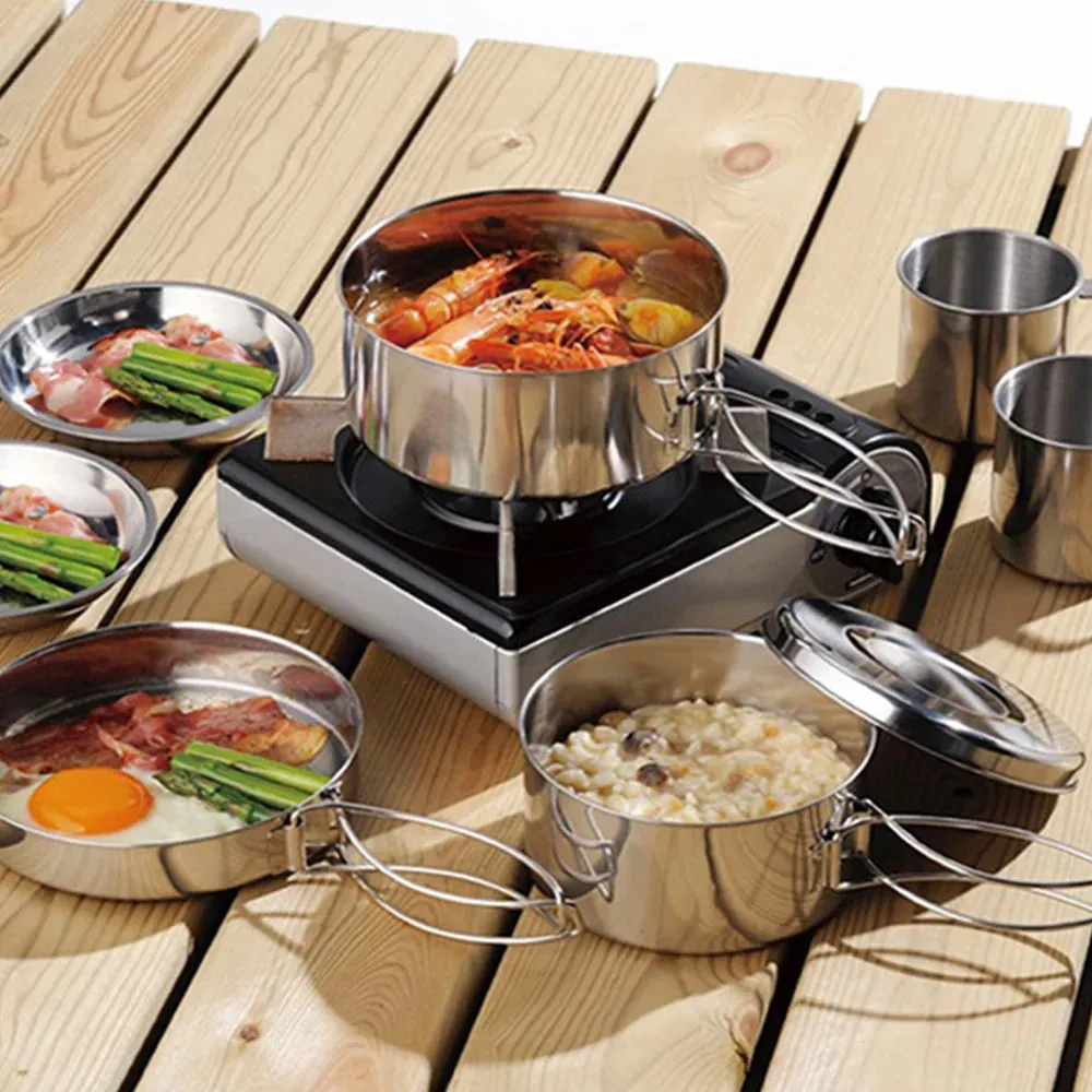 8 Pcs Camping Cookware Set - Portable Kitchen Picnic Tableware for Outdoor Cooking