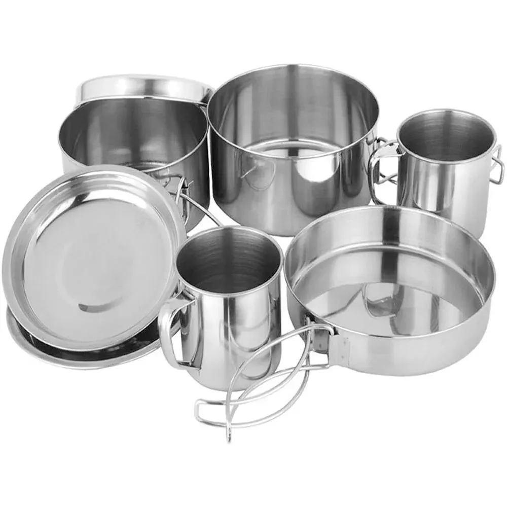 8 Pcs Camping Cookware Set - Portable Kitchen Picnic Tableware for Outdoor Cooking
