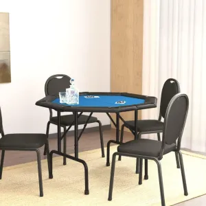 8-Player Folding Game Table with Casino-Grade Felt Top, Built-in Cup Holders, and Padded Rim, Blue, 42.5"x42.5"x29.5"