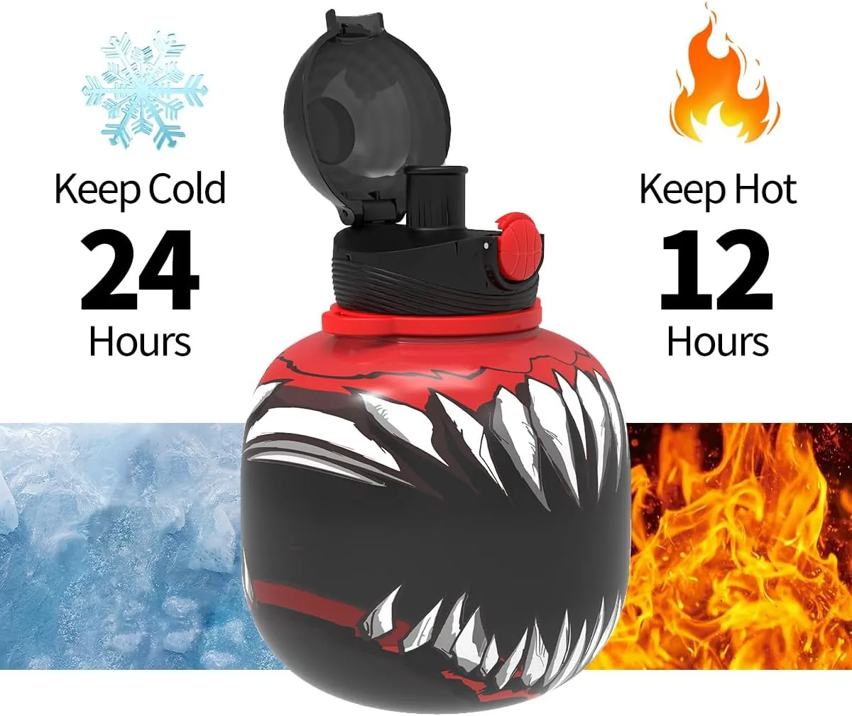 800ML/27.05OZ Stainless Steel Insulated Water Bottle with Shoulder Strap BPA-Free Tritan Water Jug Double Wall for Outdoor Gym Sports Venom Printing Black