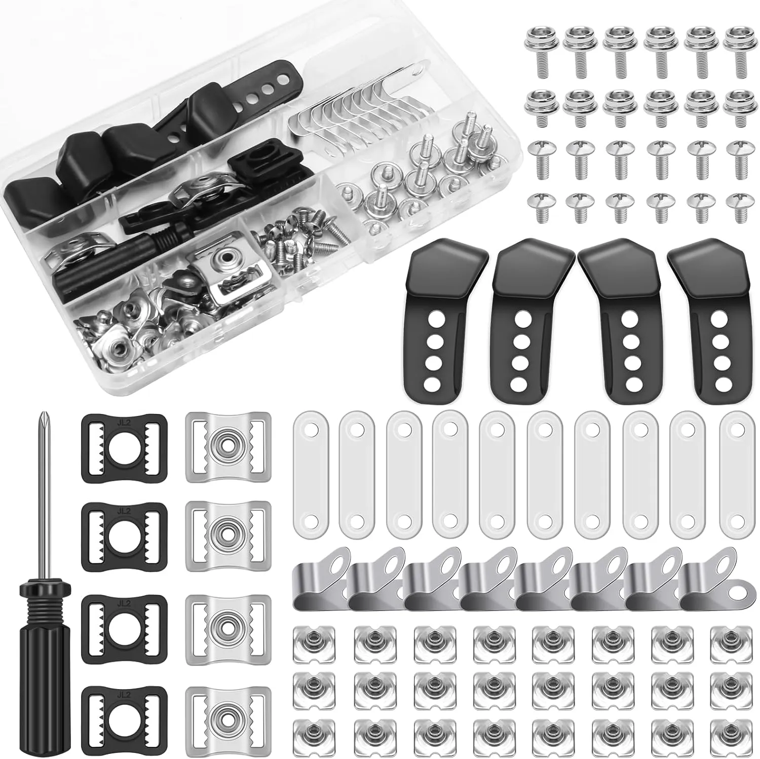 81 Pcs Football Helmet Repair Kit,Hockey Helmet Replacement Parts Including Visor Clips J Clips Screwdriver Chin Strap Adapter Maintenance Tools for Baseball,Softball Helm