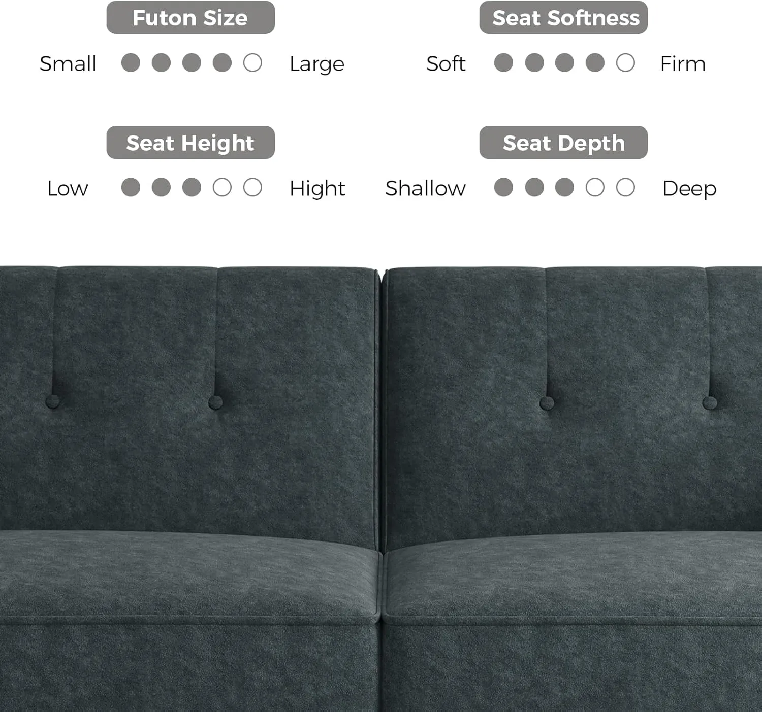 89” Futon Sofa Bed, Comfy Futon Couch Bed with 2 Square Pillows, Convertible Sleeper Sofa with Adjustable Backrest& Armrests, Modern Loveseat Sleeper for Living Room, Bedroom, Dark Gray