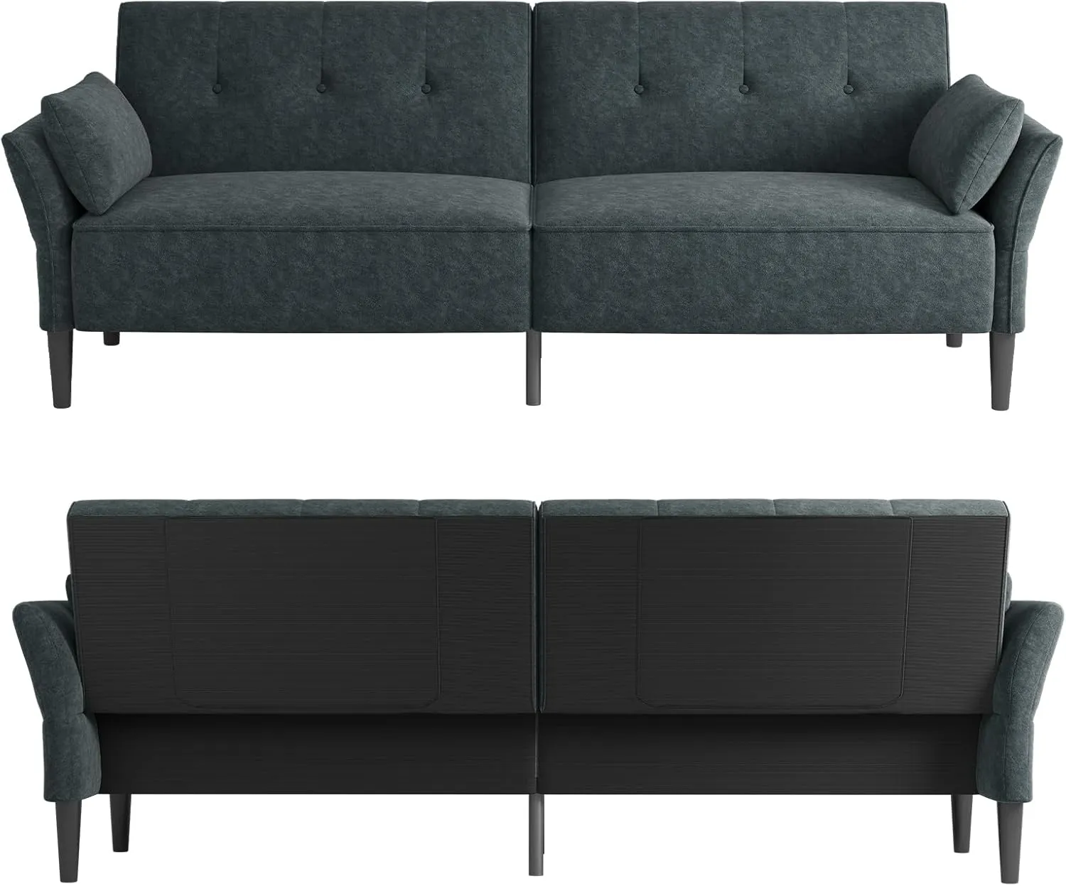 89” Futon Sofa Bed, Comfy Futon Couch Bed with 2 Square Pillows, Convertible Sleeper Sofa with Adjustable Backrest& Armrests, Modern Loveseat Sleeper for Living Room, Bedroom, Dark Gray