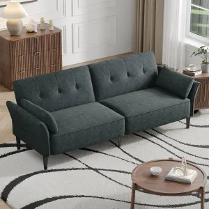 89” Futon Sofa Bed, Comfy Futon Couch Bed with 2 Square Pillows, Convertible Sleeper Sofa with Adjustable Backrest& Armrests, Modern Loveseat Sleeper for Living Room, Bedroom, Dark Gray