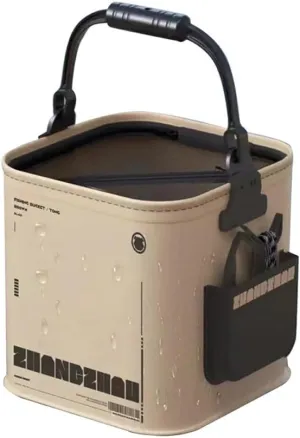 8L Collapsible Fishing Bucket Portable Fish Bucket Multifunctional EVA Water Containers with Mesh Lid, Handle and Rope for Outdoor Camping Hiking Fishing Car Washing, Brown