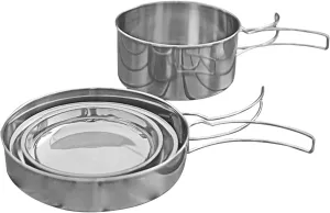 8Pcs Camping Pots and Pans Set Camping Cookware Mess Kit Lightweight Portable Backpacking Gear Tableware for Family Cooking