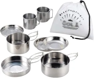 8pcs Outdoor Pan Set Stainless Steel Stacking Pots Hiking Pot Camping Cookware Non-Stick Picnic Cooking Bowl Pot Kit