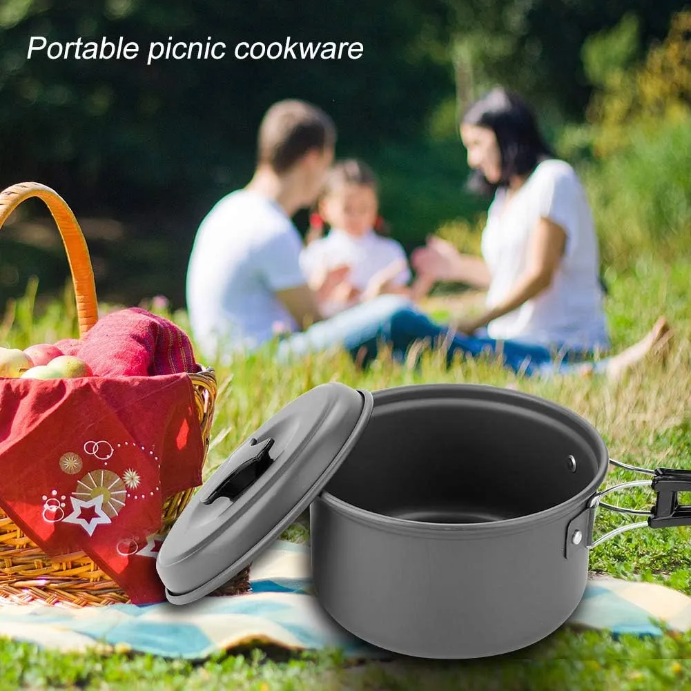 8Pcs/Set Camping Cookware Mess Kit, Aluminum Alloy High Temperature Resisting Camping Cookware Set, Lightweight Good Heat Insulation Effect Hiking Cookware, for Camping, Hiking