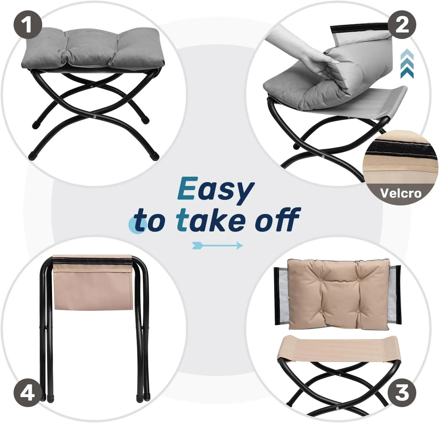AbocoFur 15"(H) Folding Footrest Stool, Accent Padded Sofa Foot Stool for Lazy Chair, Upholstered Small Foldable Ottoman, Metal Frame Portable Foot Rest Ottoman for Living Room, Bedroom, Dark Grey