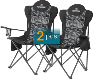 ABSCONDO Camping Chairs for Adults, Oversized Folding Camp Chair for Outdoor with Cup Holder & Cooler Bag, XL Heavy Duty Lawn Chairs Supports up to 350lbs (2 Pcs)