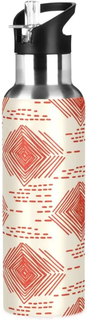 Abstract Patterns Sports Water Bottle with Straw, 22oz BPA Free Stainless Steel Vacuum Insulated Bottle for Gym Fitness Outdoor