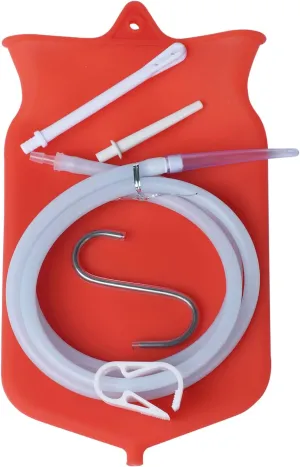 Abyclean Non-Toxic Silicone Enema Bag Kit BPA and Phthalates Free Anal Douche for Colon Cleansing with Hose, 3 Nozzle, 2 Quart Red