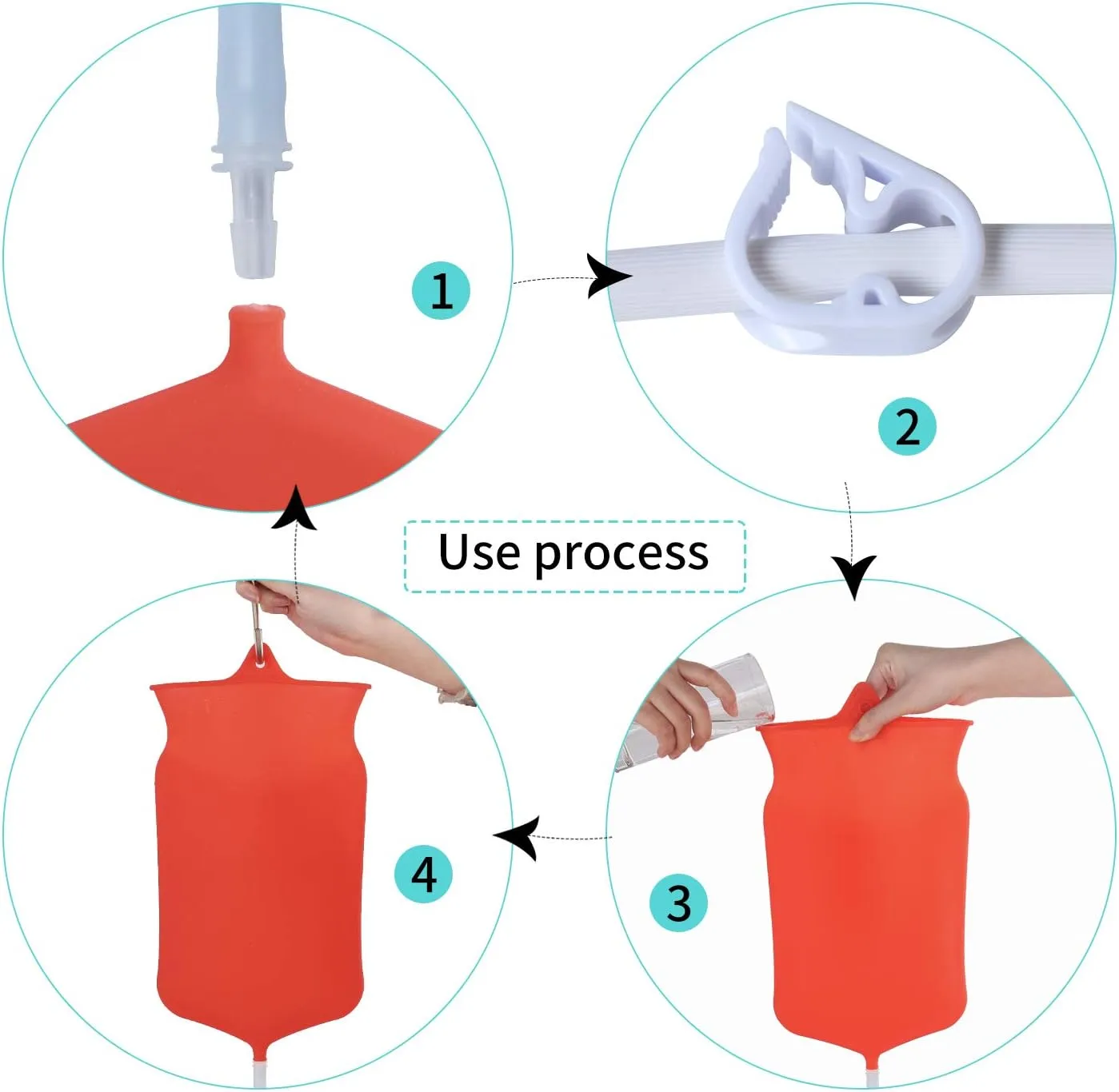 Abyclean Non-Toxic Silicone Enema Bag Kit BPA and Phthalates Free Anal Douche for Colon Cleansing with Hose, 3 Nozzle, 2 Quart Red