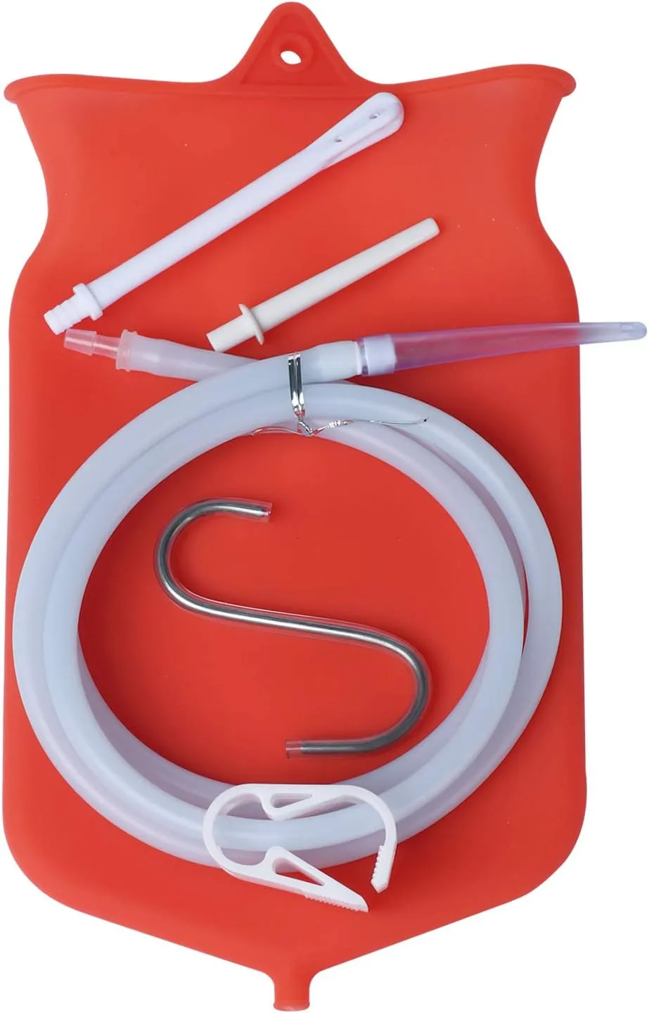 Abyclean Non-Toxic Silicone Enema Bag Kit BPA and Phthalates Free Anal Douche for Colon Cleansing with Hose, 3 Nozzle, 2 Quart Red