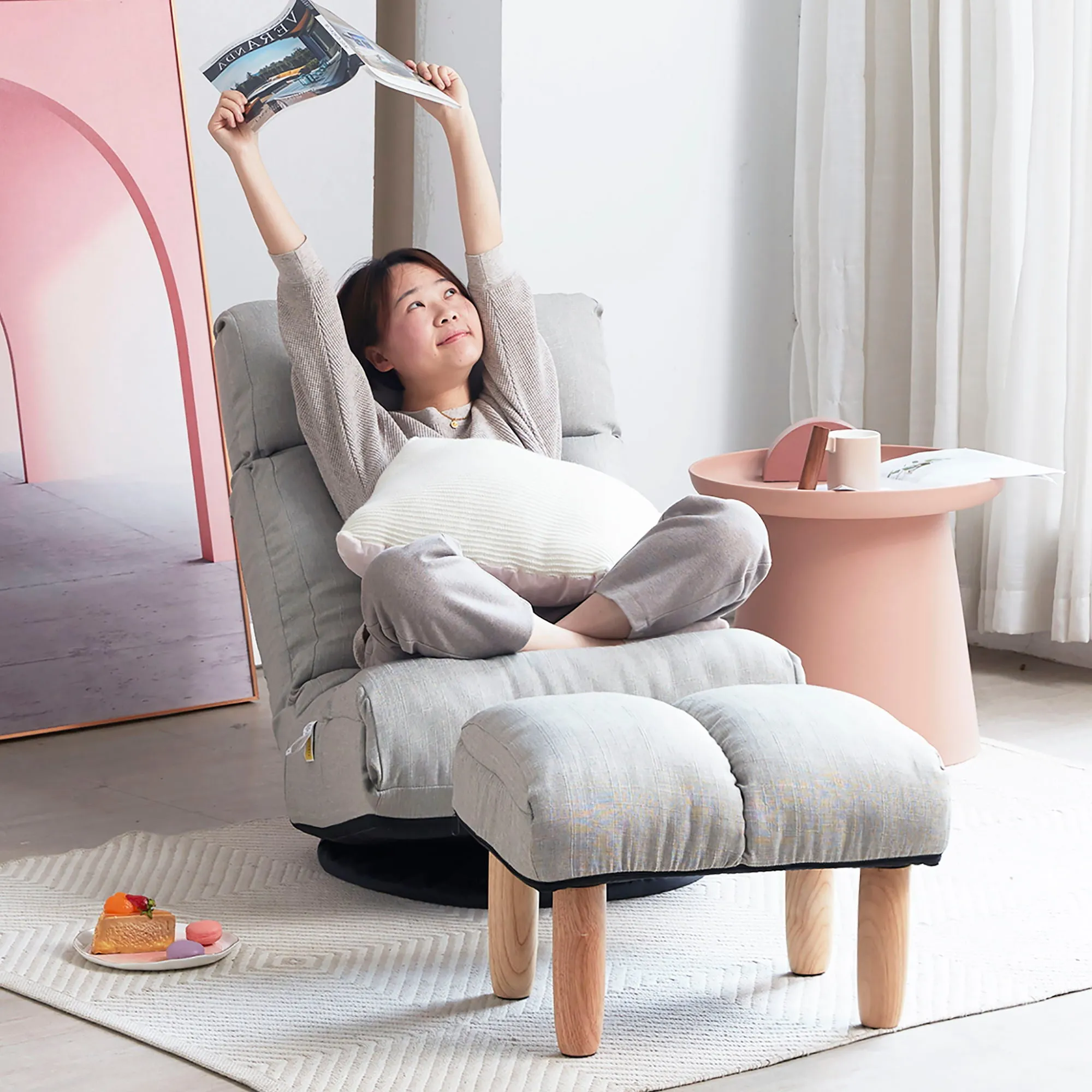 Adjustable Japanese Reclining Floor Chair Sofa With Metal Frame For Living Room