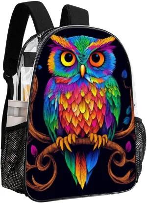 Adults Lightweight Colorful Owl Wild Bird Art Rucksacks Large Capacity Bookbag Transparent Bag for Trekking Outdoors Bicycle