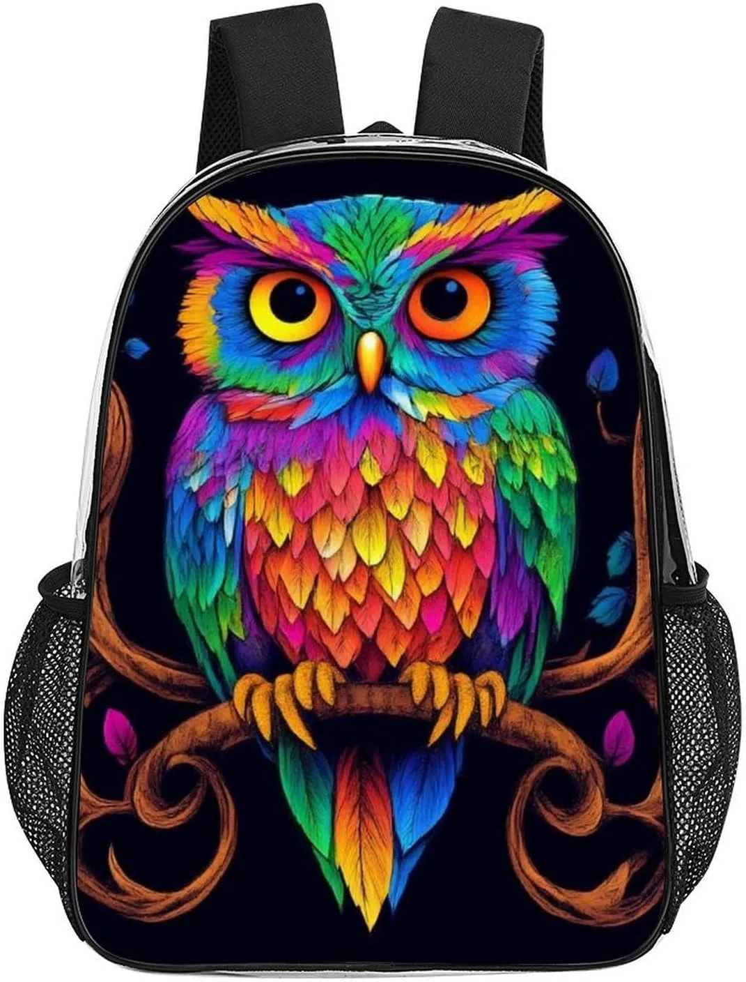 Adults Lightweight Colorful Owl Wild Bird Art Rucksacks Large Capacity Bookbag Transparent Bag for Trekking Outdoors Bicycle