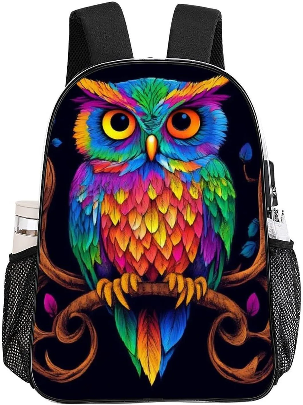 Adults Lightweight Colorful Owl Wild Bird Art Rucksacks Large Capacity Bookbag Transparent Bag for Trekking Outdoors Bicycle