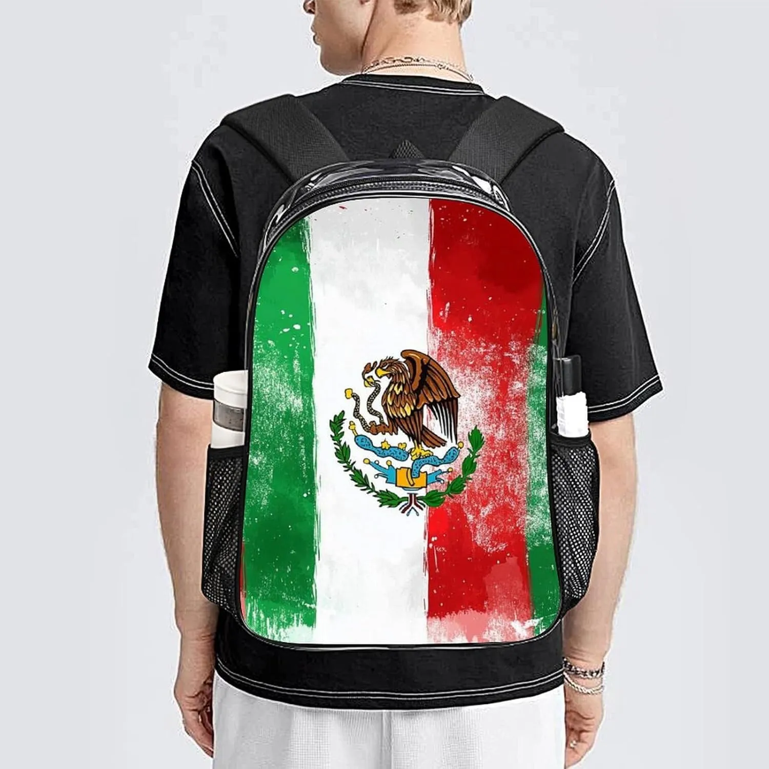 Adults Lightweight Cool Mexican Flag Rucksacks Large Capacity Bookbag Transparent Bag for Trekking Outdoors Bicycle