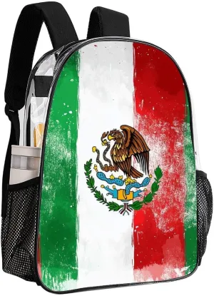 Adults Lightweight Cool Mexican Flag Rucksacks Large Capacity Bookbag Transparent Bag for Trekking Outdoors Bicycle
