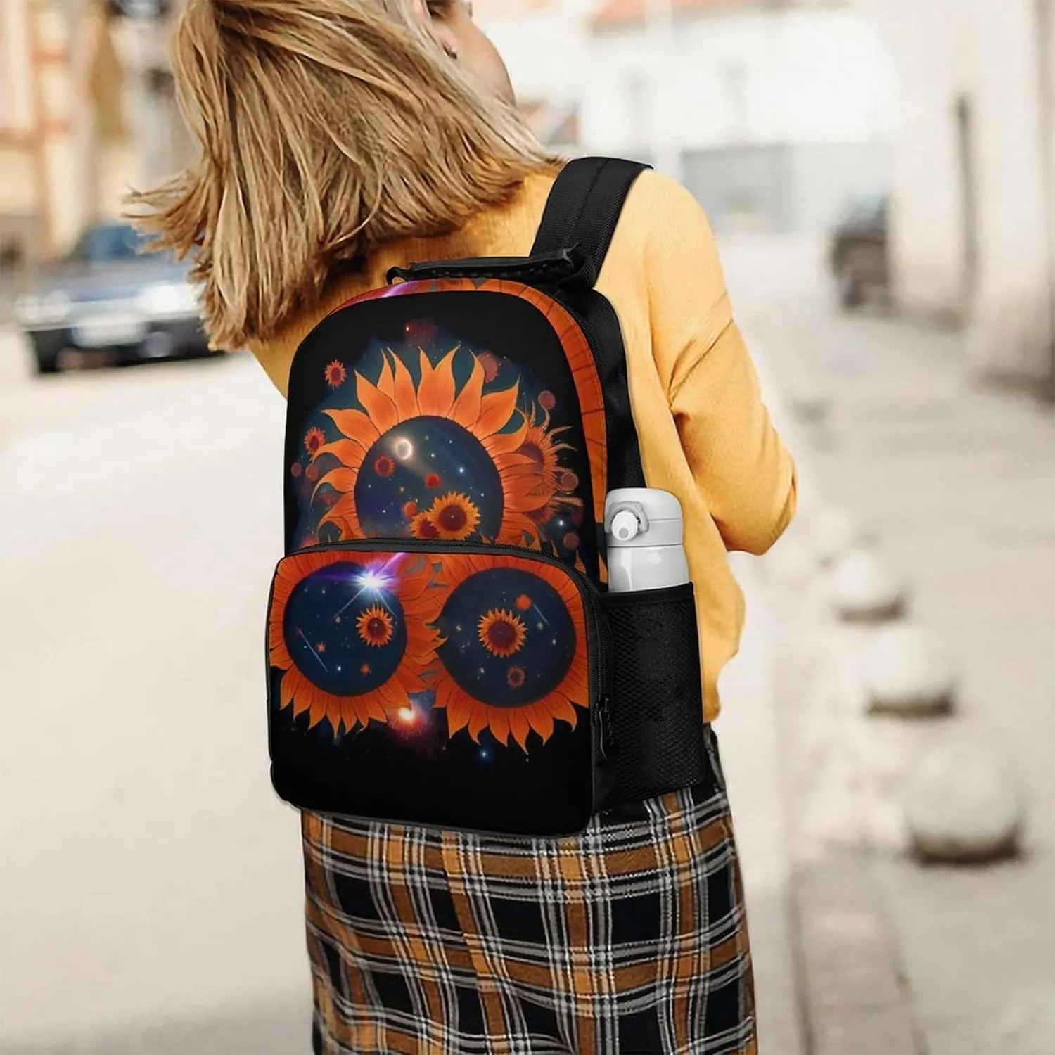 Adults Lightweight Space Sunflowers Art Shoulder Book Bags Big Capacity Shoulder Bag With Adjustable Shoulder Straps for Trekking Work Walking Cycling