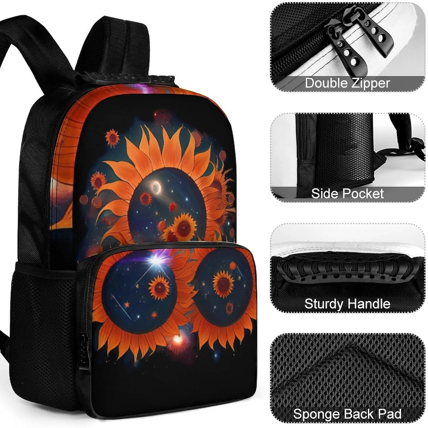 Adults Lightweight Space Sunflowers Art Shoulder Book Bags Big Capacity Shoulder Bag With Adjustable Shoulder Straps for Trekking Work Walking Cycling