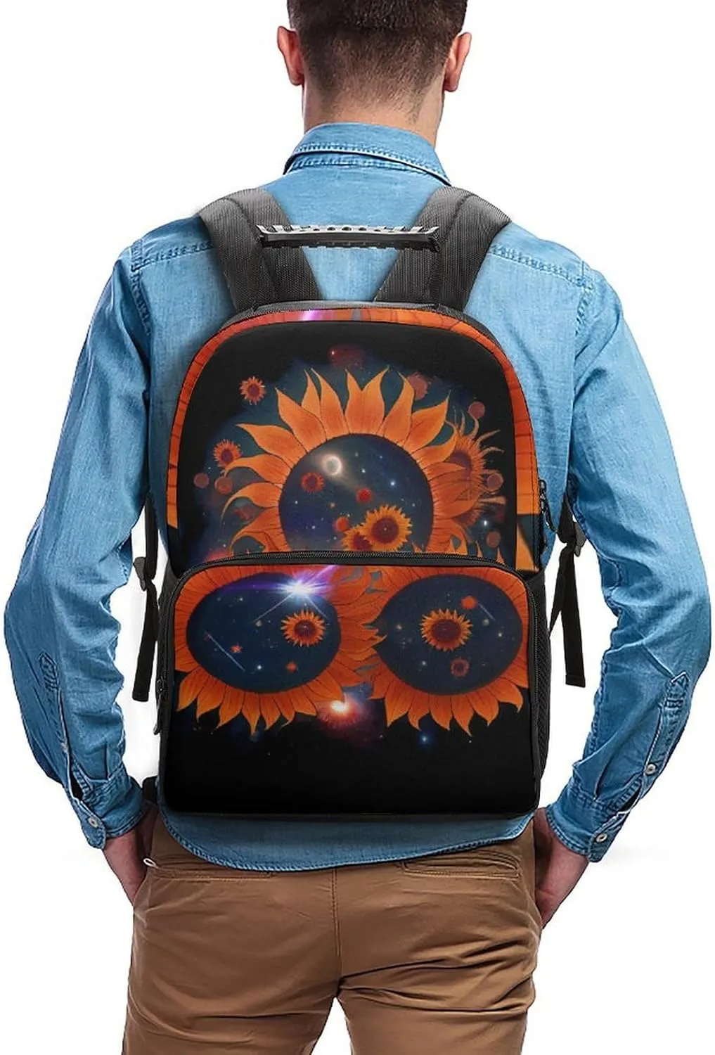 Adults Lightweight Space Sunflowers Art Shoulder Book Bags Big Capacity Shoulder Bag With Adjustable Shoulder Straps for Trekking Work Walking Cycling