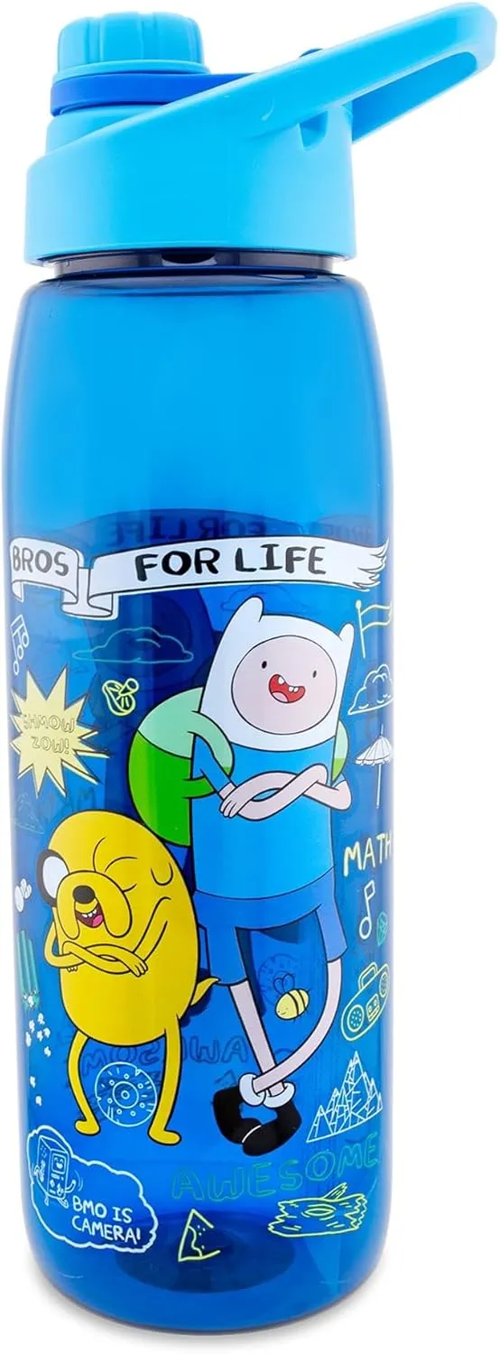 Adventure Time "Bros For Life" Water Bottle With Screw-Top Handle Lid | Large Plastic Sports Jug | Holds 28 Ounces