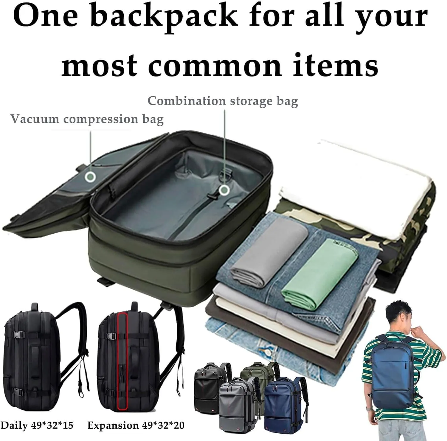 Aeropack Backpack, 60L Vacuum Compression Backpack Travel with Pump Waterproof, Air Vacuum Sealed Backpack Travel (Blue)
