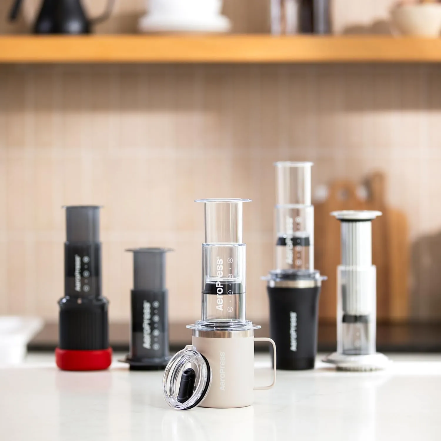 AeroPress Travel Coffee Mug with Handle, Double-Wall Vacuum Insulated Stainless Steel with Splash-Resistant Slider Lid, Compatible for Hot or Cold Drinks, Dishwasher Safe, 12 oz, Cream
