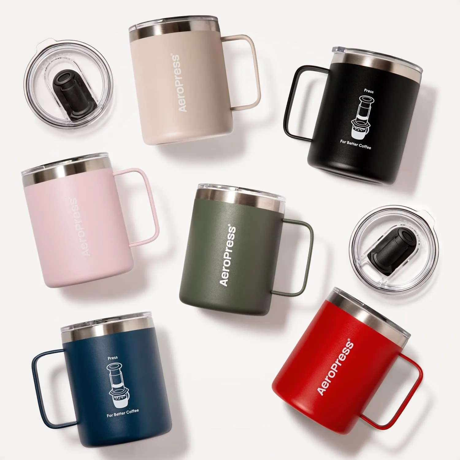 AeroPress Travel Coffee Mug with Handle, Double-Wall Vacuum Insulated Stainless Steel with Splash-Resistant Slider Lid, Compatible for Hot or Cold Drinks, Dishwasher Safe, 12 oz, Cream