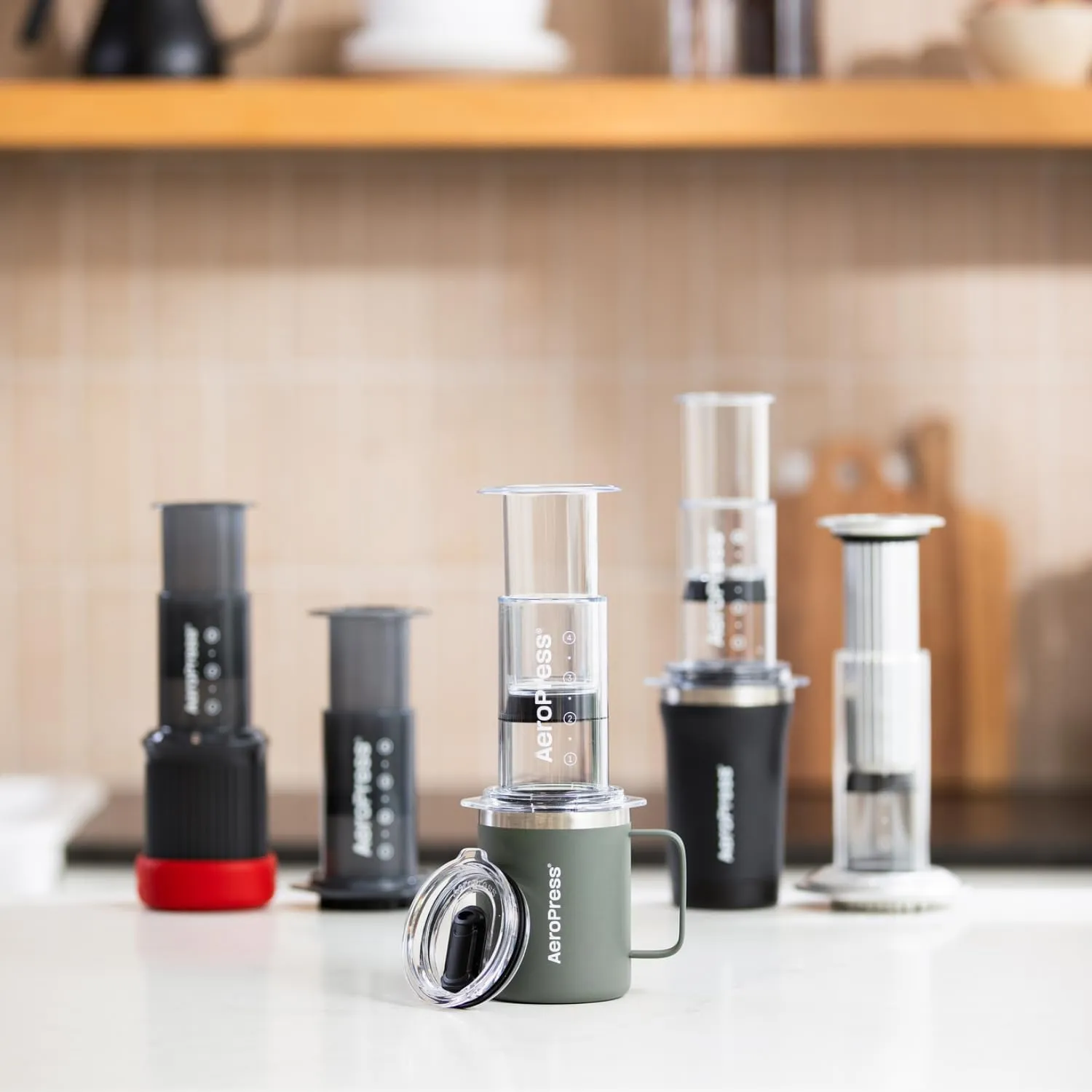 AeroPress Travel Coffee Mug with Handle, Double-Wall Vacuum Insulated Stainless Steel with Splash-Resistant Slider Lid, Compatible for Hot or Cold Drinks, Dishwasher Safe, 12 oz, Green