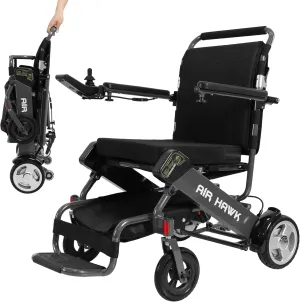 Air Hawk Lightweight Folding Electric Wheelchair for Adults & Seniors - 41 lbs, 26-Mile Range, Foldable, Compact Motorized Power Wheelchair, Easy to Transport, Travel-Approved, FAA Certified (Black)