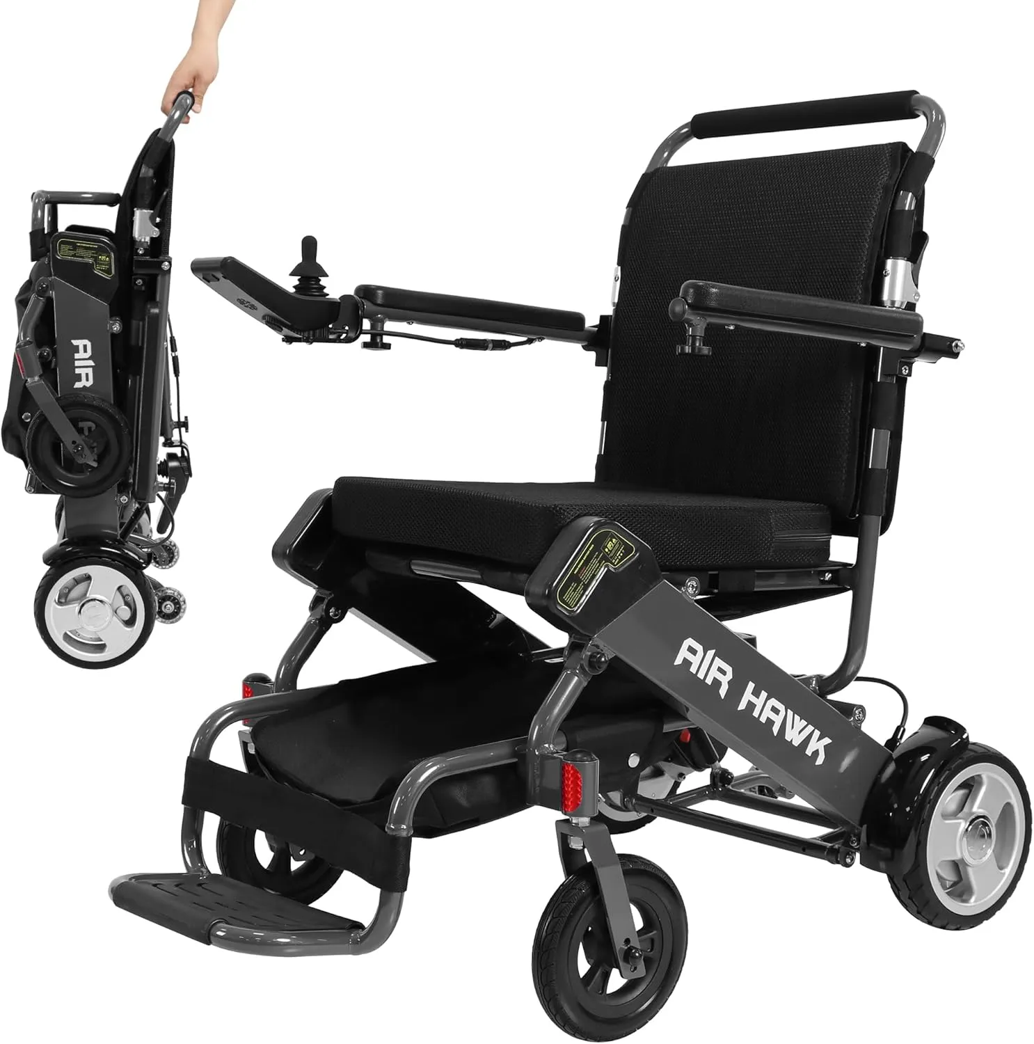 Air Hawk Lightweight Folding Electric Wheelchair for Adults & Seniors - 41 lbs, 26-Mile Range, Foldable, Compact Motorized Power Wheelchair, Easy to Transport, Travel-Approved, FAA Certified (Black)