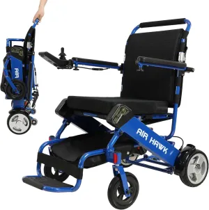 Air Hawk Lightweight Folding Electric Wheelchair for Adults & Seniors - 41 lbs, 26-Mile Range, Foldable, Compact Motorized Power Wheelchair, Easy to Transport, Travel-Approved, FAA Certified (Blue)