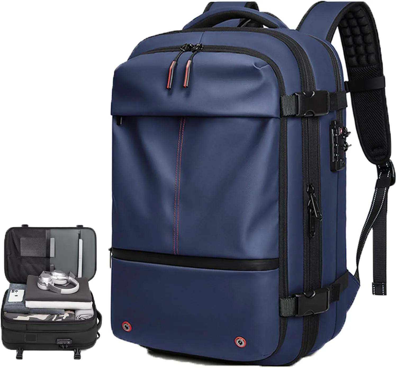 Airvac Backpack, Spence Vac Vacuum Bag for Travel with Wireless Vacuum Pump Reusable Compression Suitcases, 60L (Blue)
